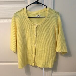 aerie Pale Yellow Knit Cardigan - Short Sleeve